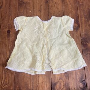 Vintage baby dress or top pale yellow with white embroidered details